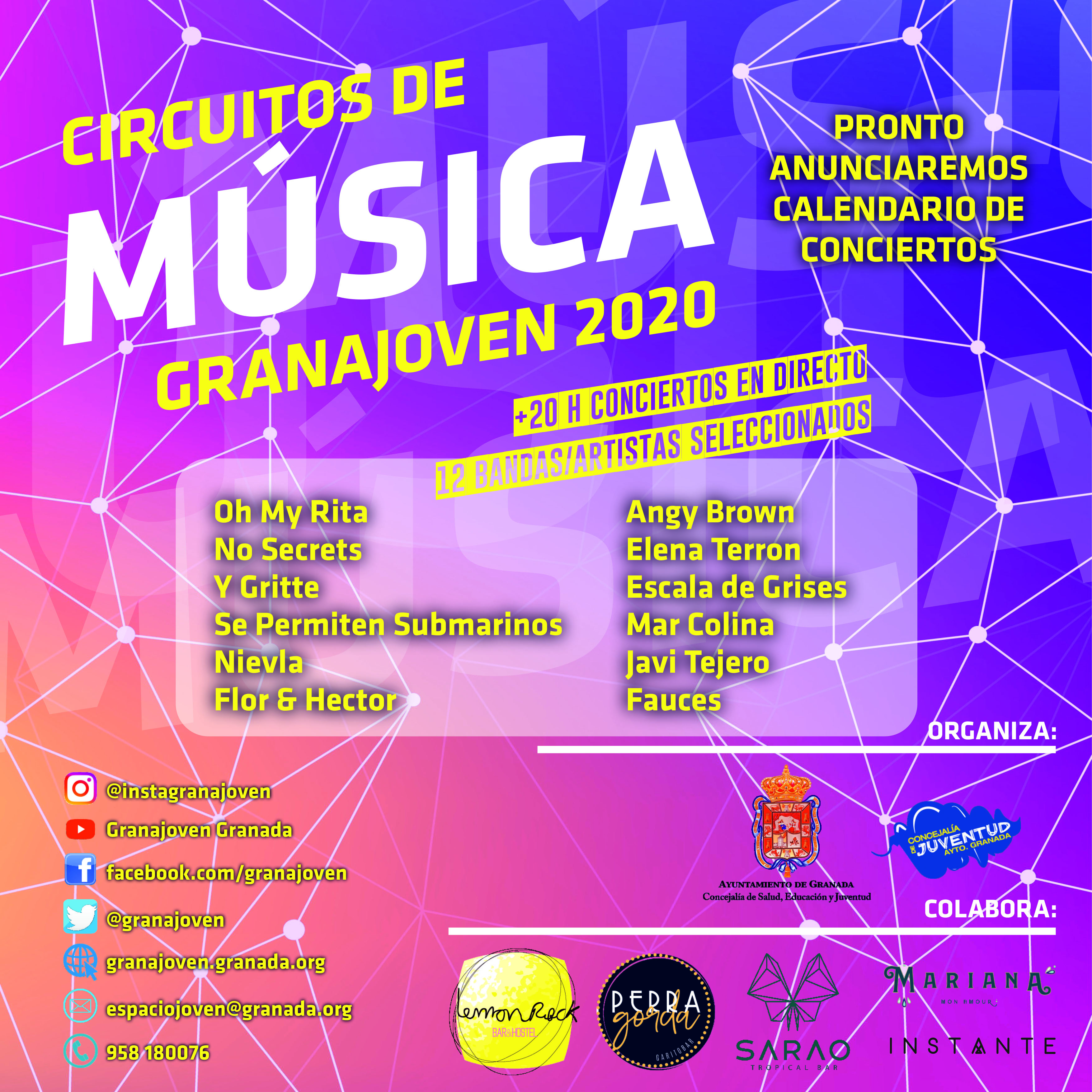 Bandas y artistas seleccionados para los Conciertos “Circuitos de Msica Granajoven 2020”